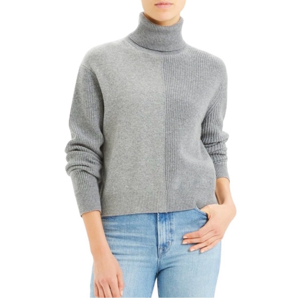 Theory Cashmere Ribbed Two-Tone Sweater